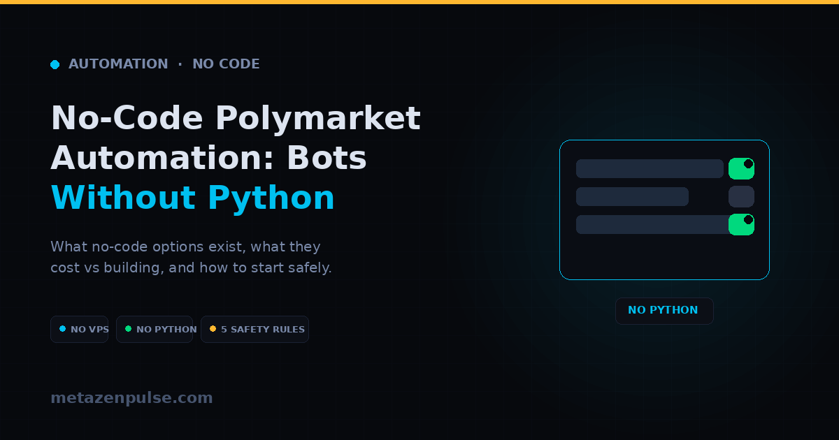 No-code Polymarket automation — trading bots without Python, VPS hosting or API development