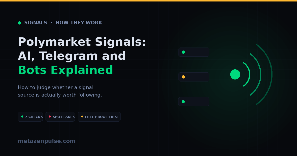 Polymarket signals guide — AI probability services, Telegram signal groups, and automated execution compared