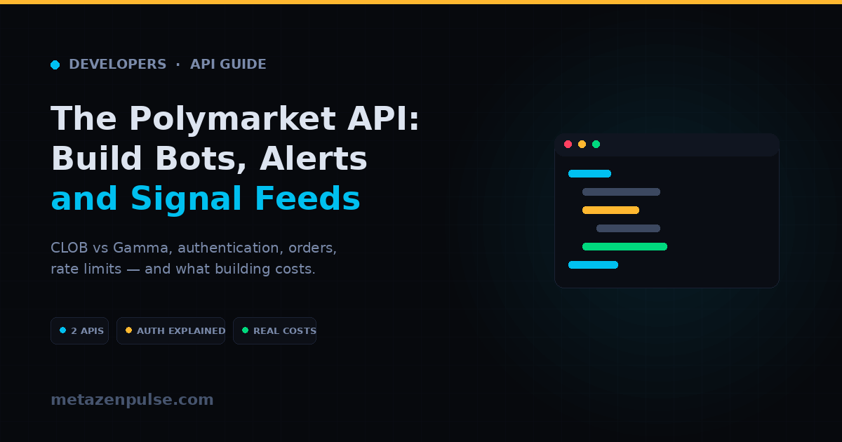 Polymarket API guide — CLOB and Gamma endpoints, authentication, order placement and rate limits for building trading bots